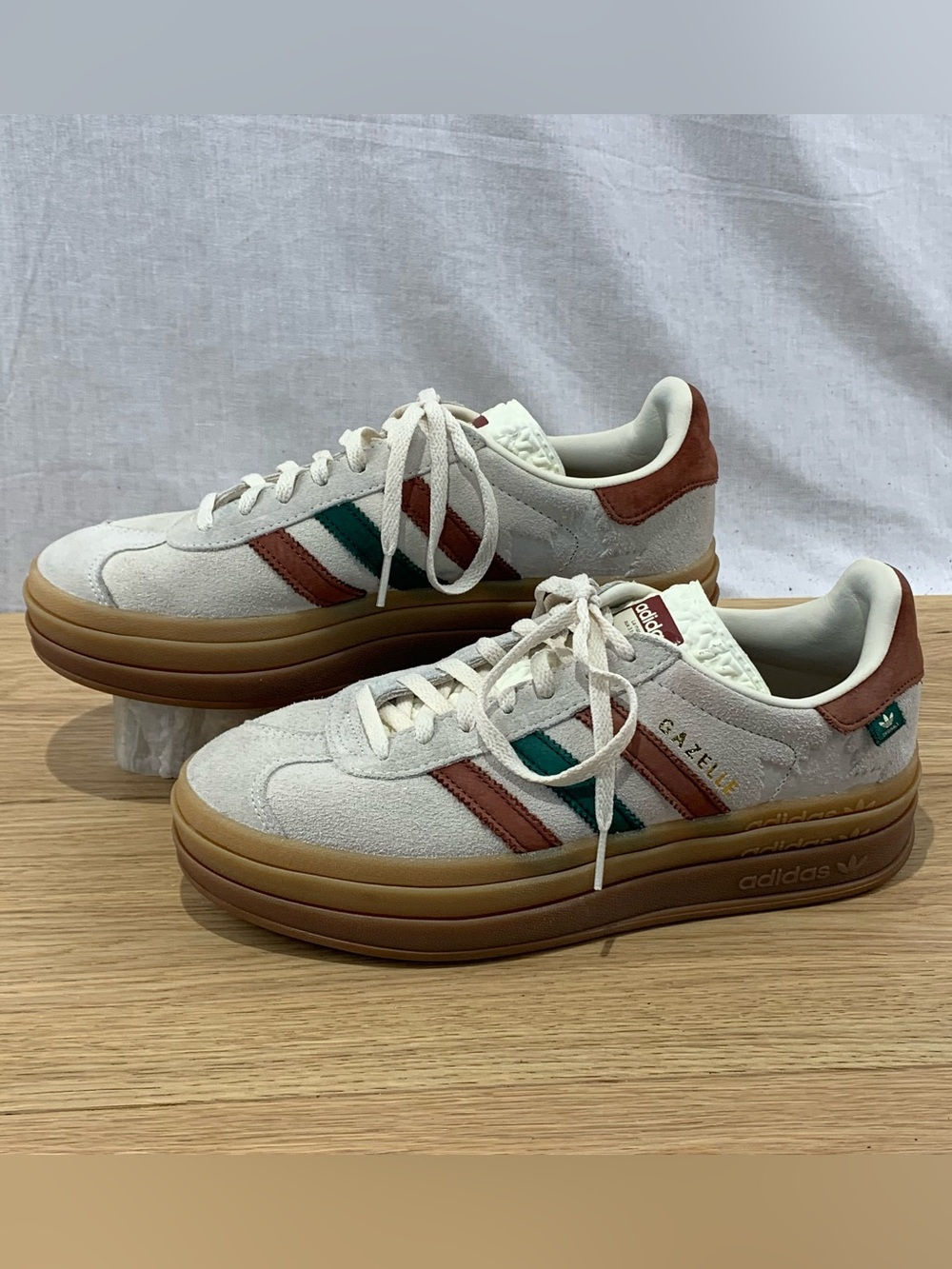 Adidas Gazelle Bold Maple Leaf Cream White Green Brown IG3685 Women's Size 8